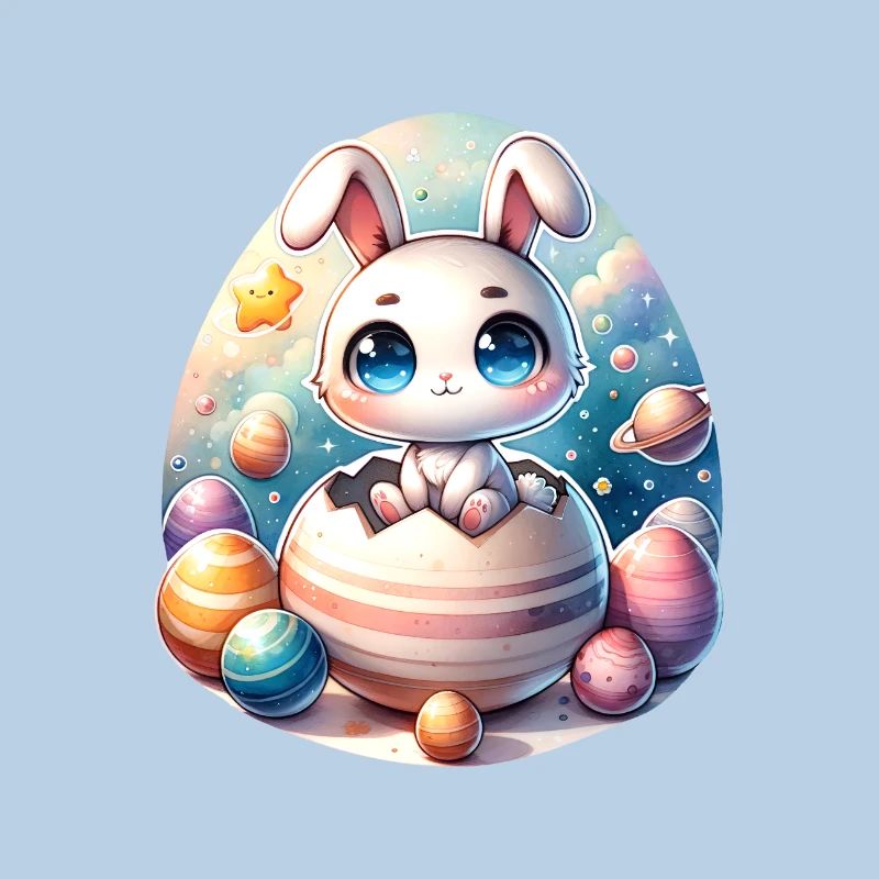 Space Bunny on Cracked Easter Egg Planet