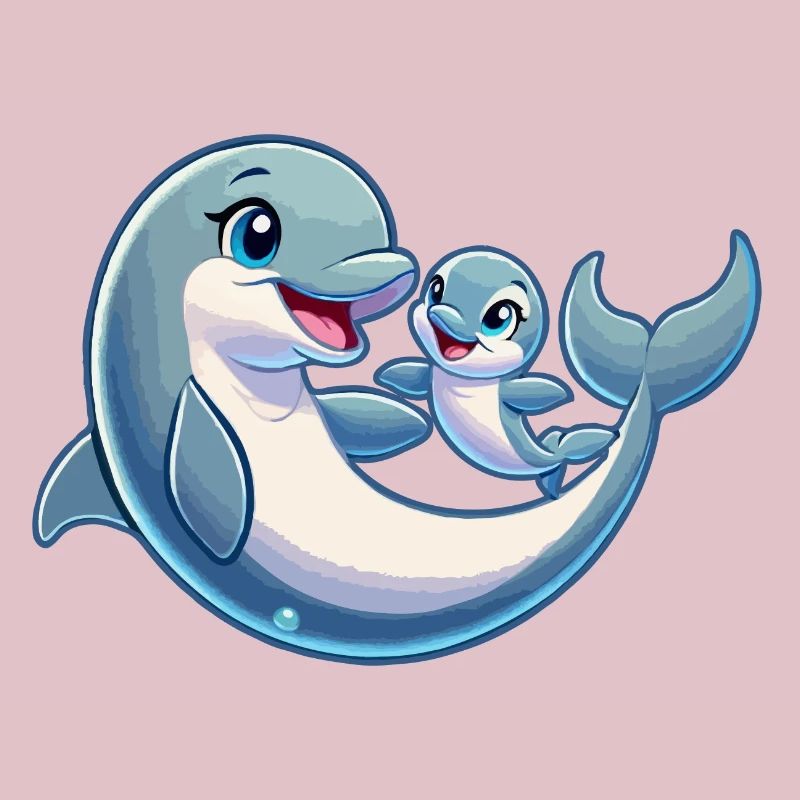 Delfinmutter und Kind beim Herumtollen