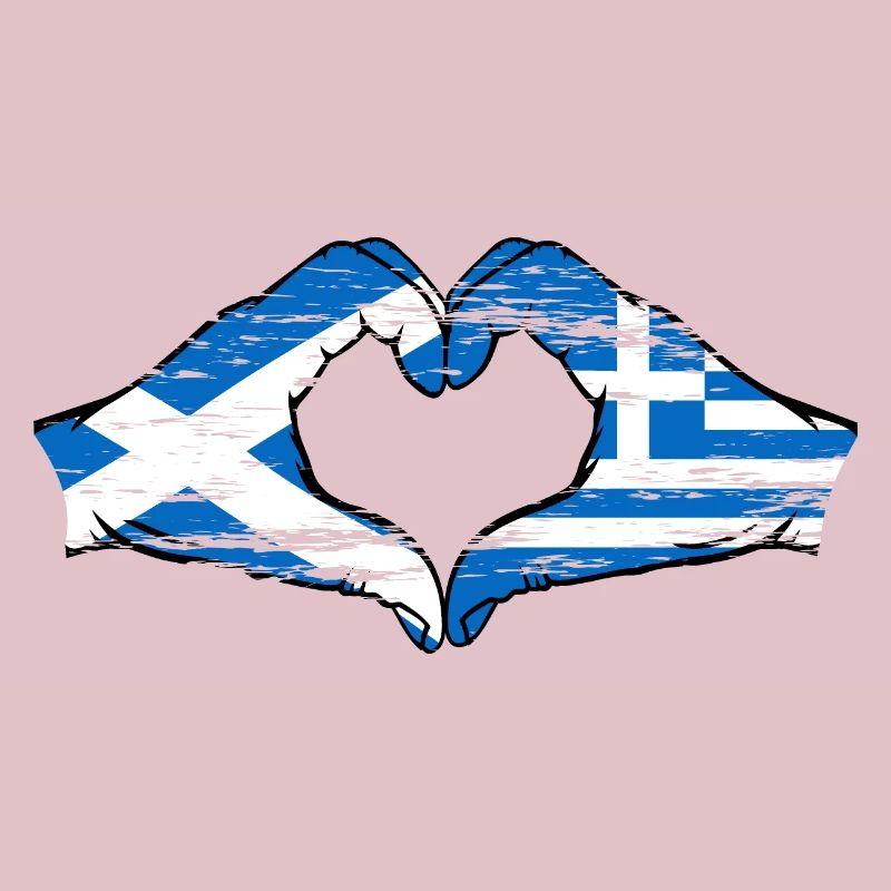 Mains de drapeau de l’Écosse Grèce en forme de coeur utilisé