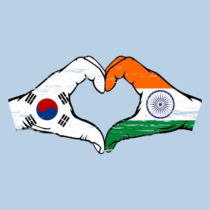 Corée du Sud Inde drapeau mains forme de coeur utilisé