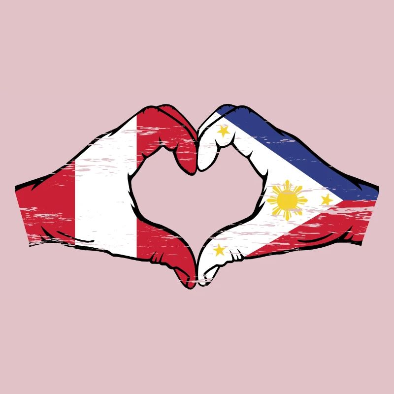 Pérou Philippines Drapeau Mains Coeur Forme Utilisé
