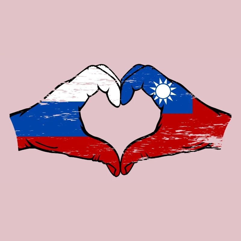 Russie Taiwan drapeau mains forme de coeur utilisé