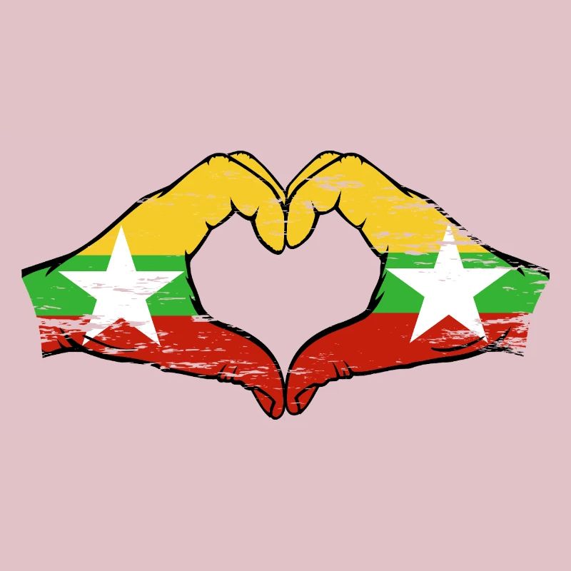 Drapeau du Myanmar mains forme de coeur utilisé