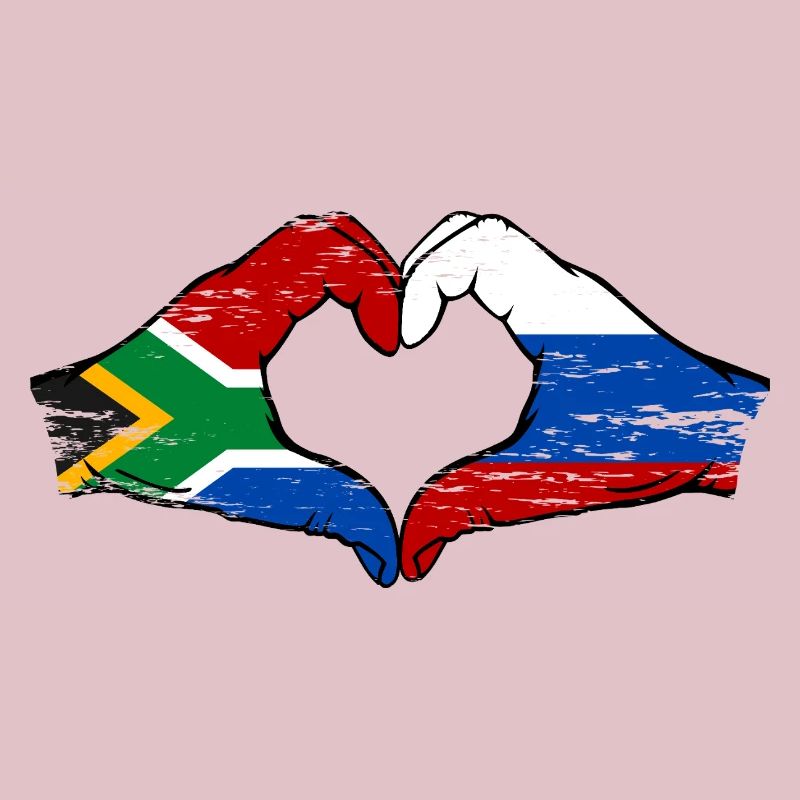 Afrique du Sud Russie Drapeau Mains Coeur Forme Utilisé