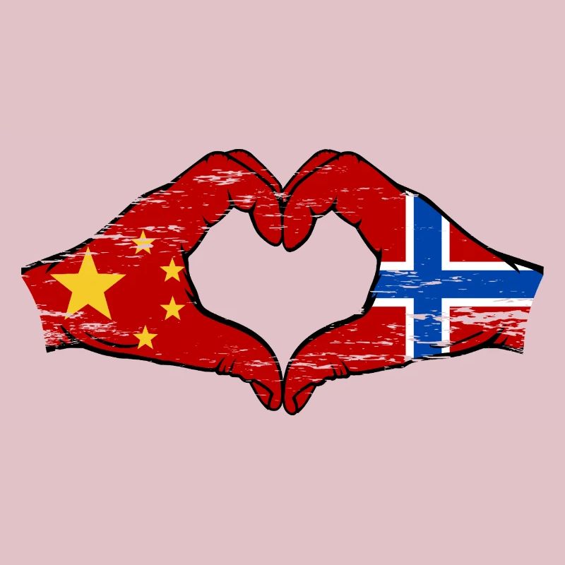Chine Norvège drapeau mains forme de coeur utilisé