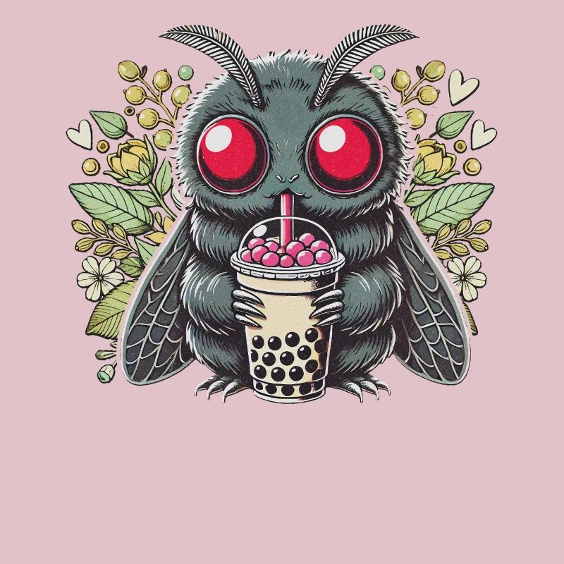 Cute Moth Drinks Bubble Tea