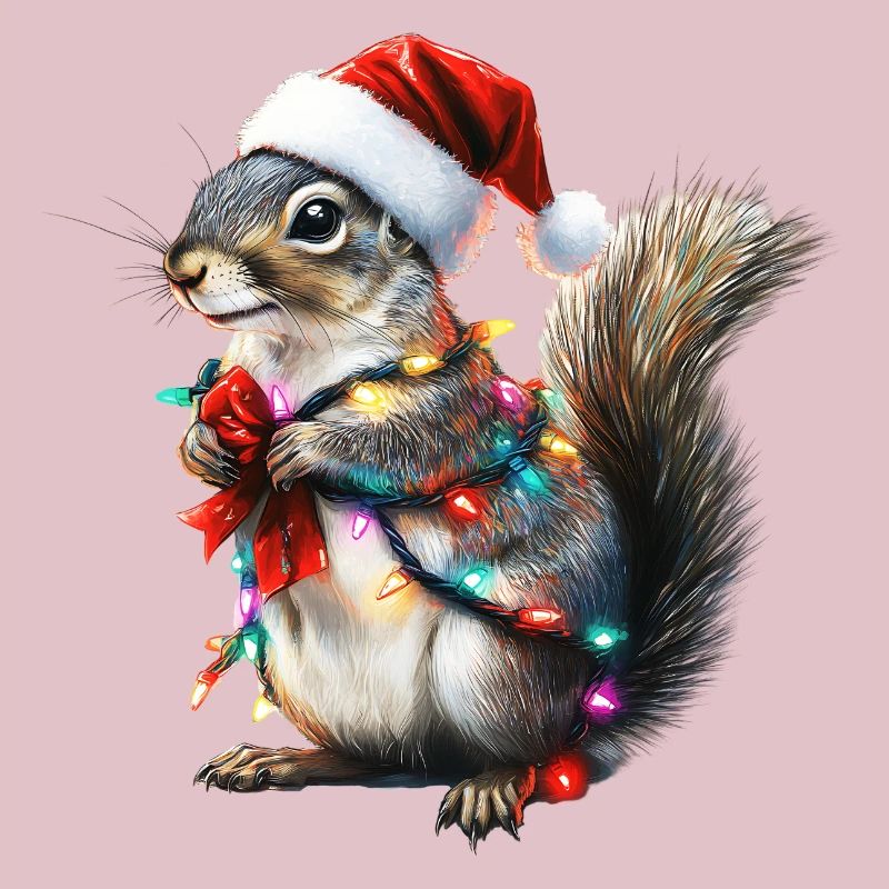 Eichhörnchen mit Lichterkette - Weihnachtspullover