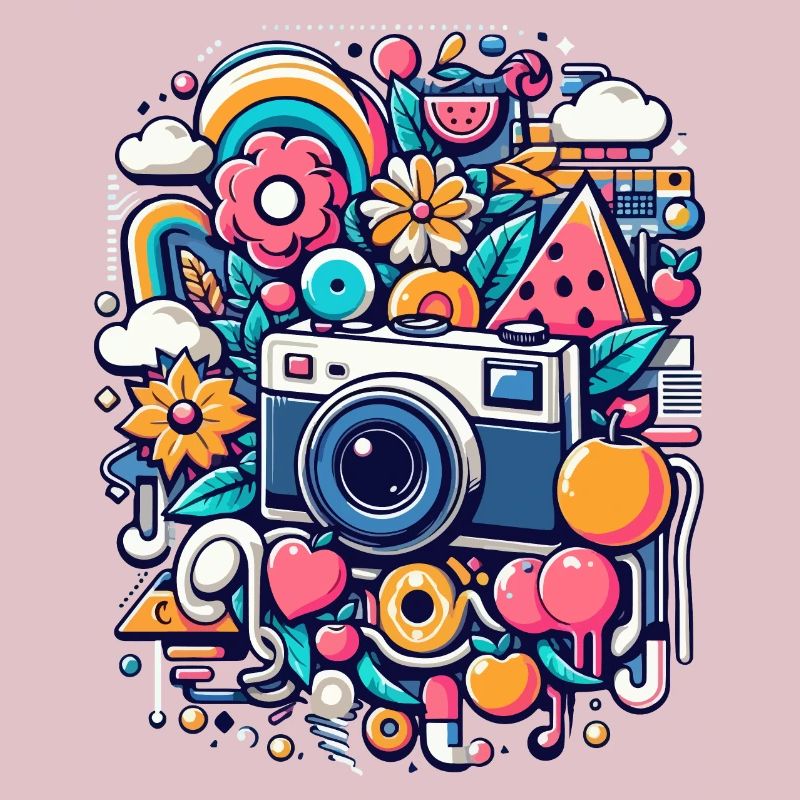 Bunte Collage mit Kamera