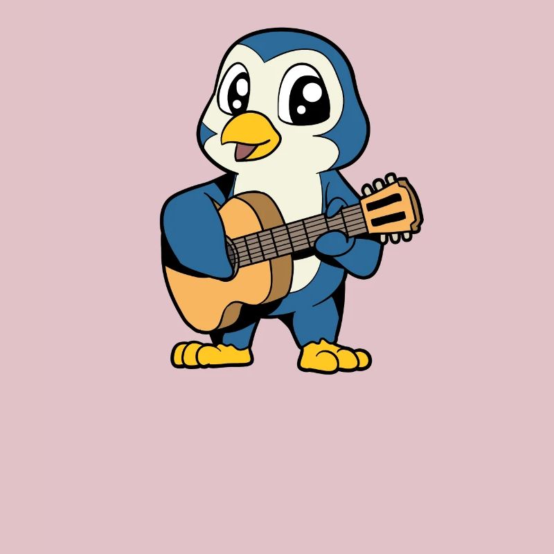 Comic Penguin plays guitar