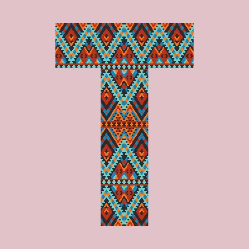 Buchstabe T-Boho-Design, buntes Monogramm