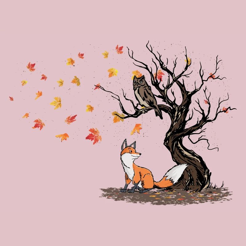 Fuchs Eule Im Herbst Baum Ahorn Eiche Blätter