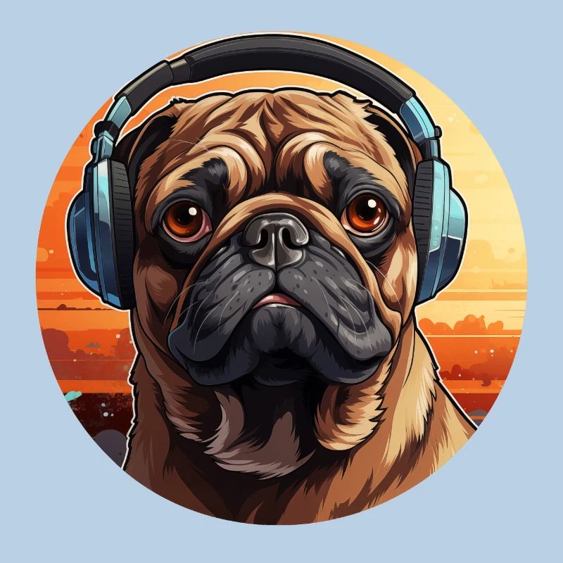 Mops mit Kopfhörer