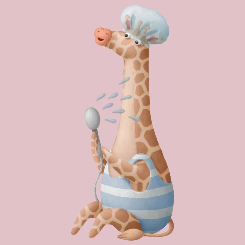 Nette Giraffe die eine Dusche nimmt mit Badehaube