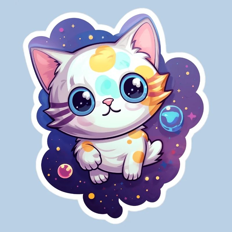 Mignon chat de dessin animé flottant dans l’espace