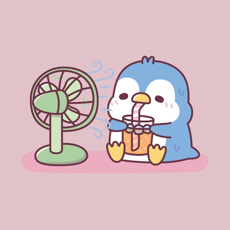 Süßer blauer Pinguin Cool halten mit Ventilator kaltes Getränk