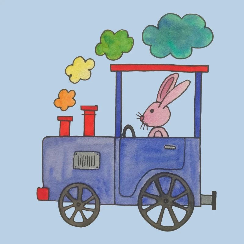 colorful rainbow train bit pink rabbit