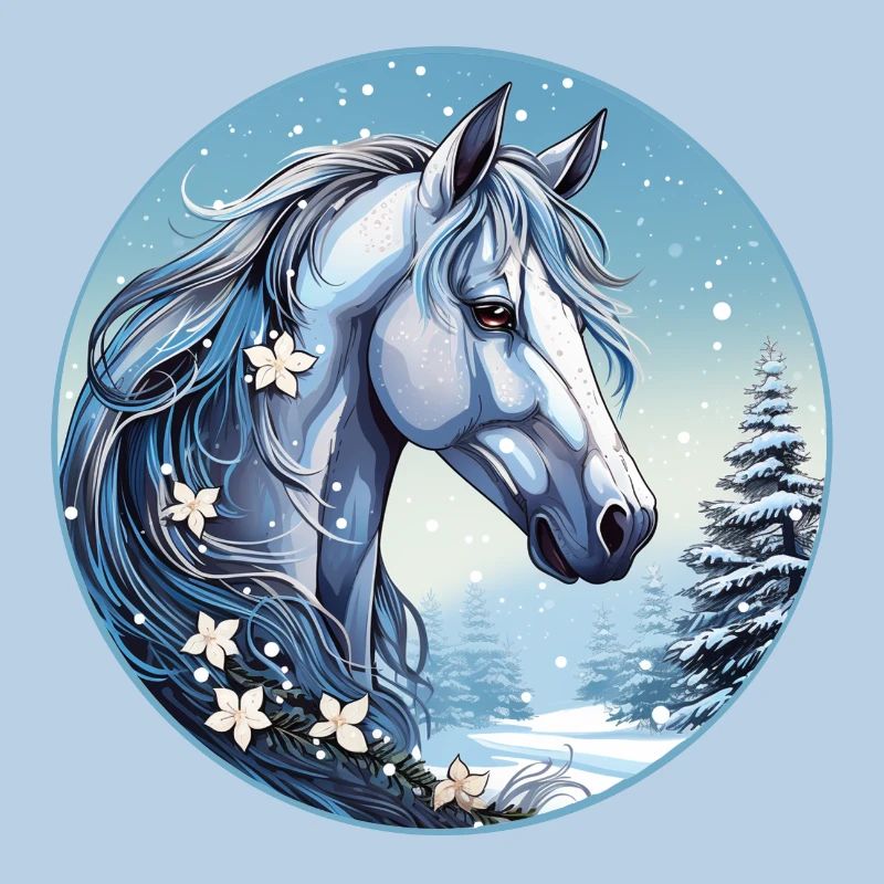 Pferd mit Schneeflocken