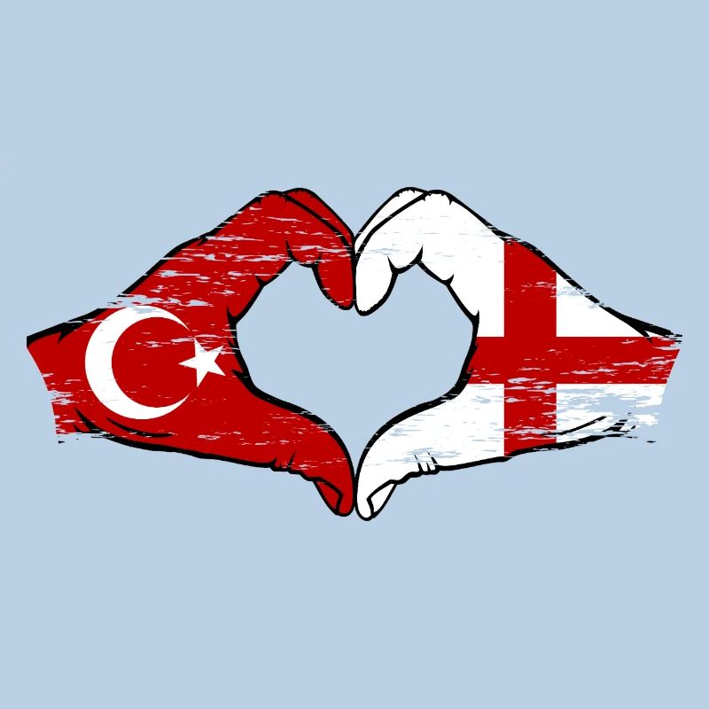 Turquie Angleterre Drapeau Mains Coeur Forme Utilisé