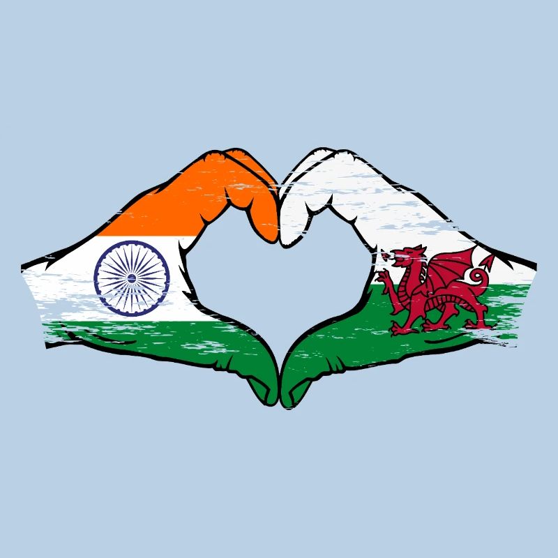 Drapeau de l’Inde Pays de Galles mains forme de coeur utilisé