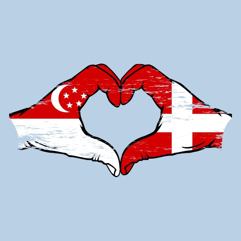Singapour Danemark drapeau mains forme de coeur utilisé