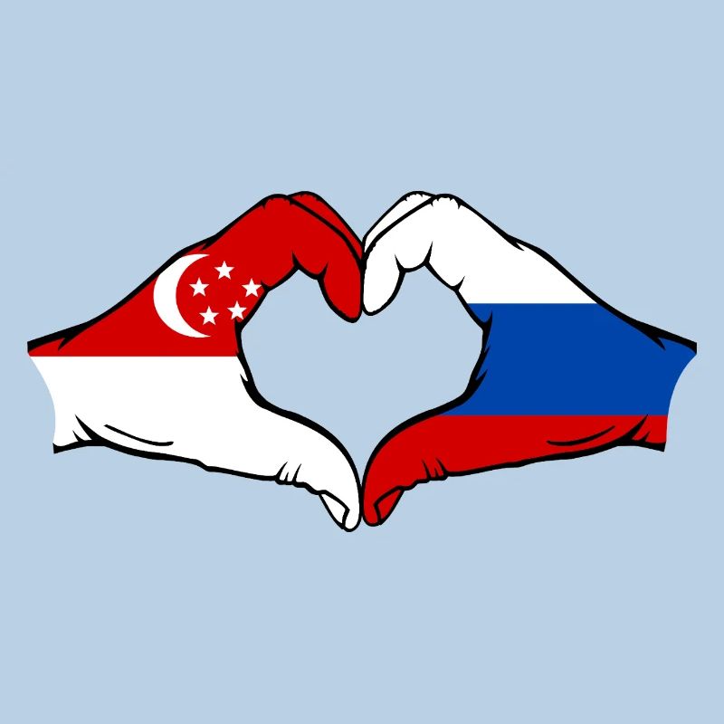 Singapour Russie Drapeau Mains Coeur Forme