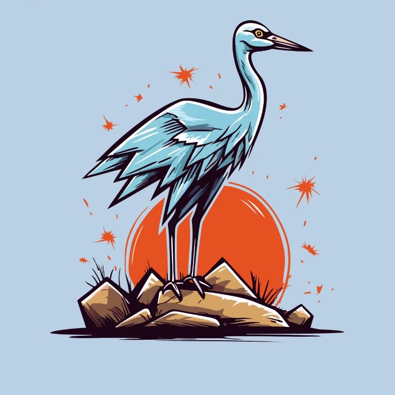 Graureiher oder Storch Vogel und eine rote Sonne