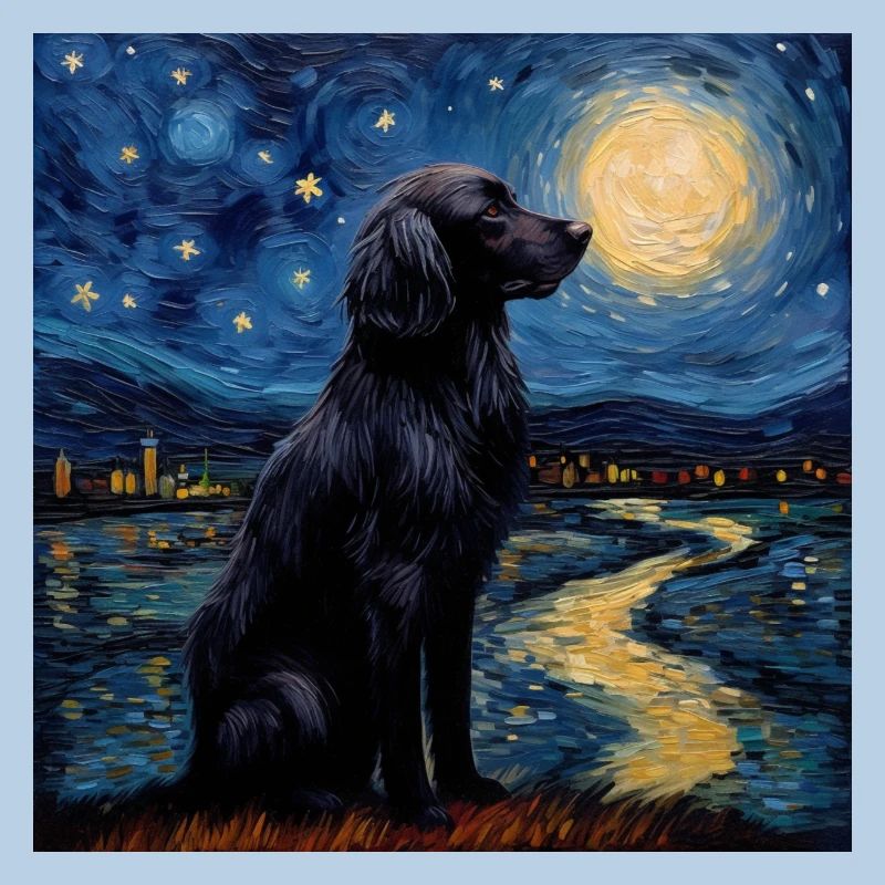 Flat Coated Retriever Starry Night