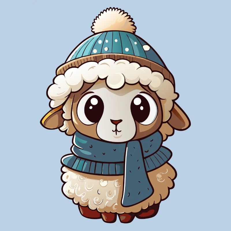 Mouton mignon avec écharpe et chapeau à pompon.