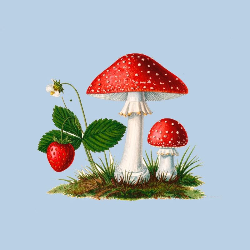 strawberries,vintage,retro,toadstool,forest