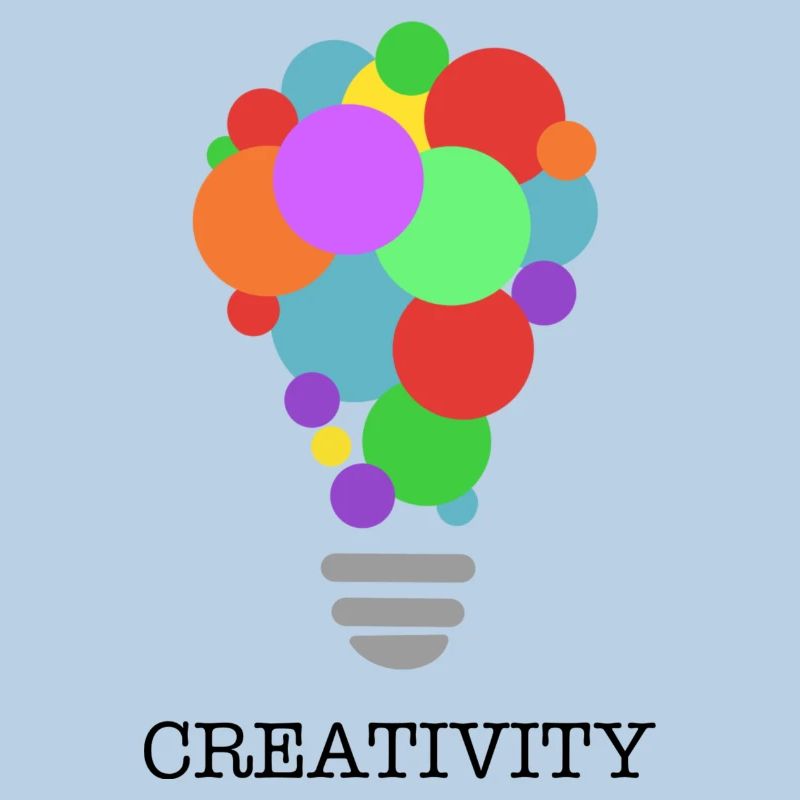 CREATIVITY lightbulb with black print