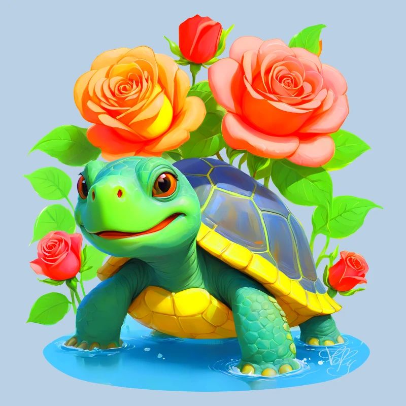 Turtle among the roses - 2