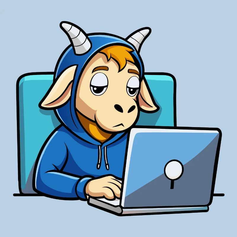 Une mignonne chèvre hacker dort dans un sweat à capuche devant le PC