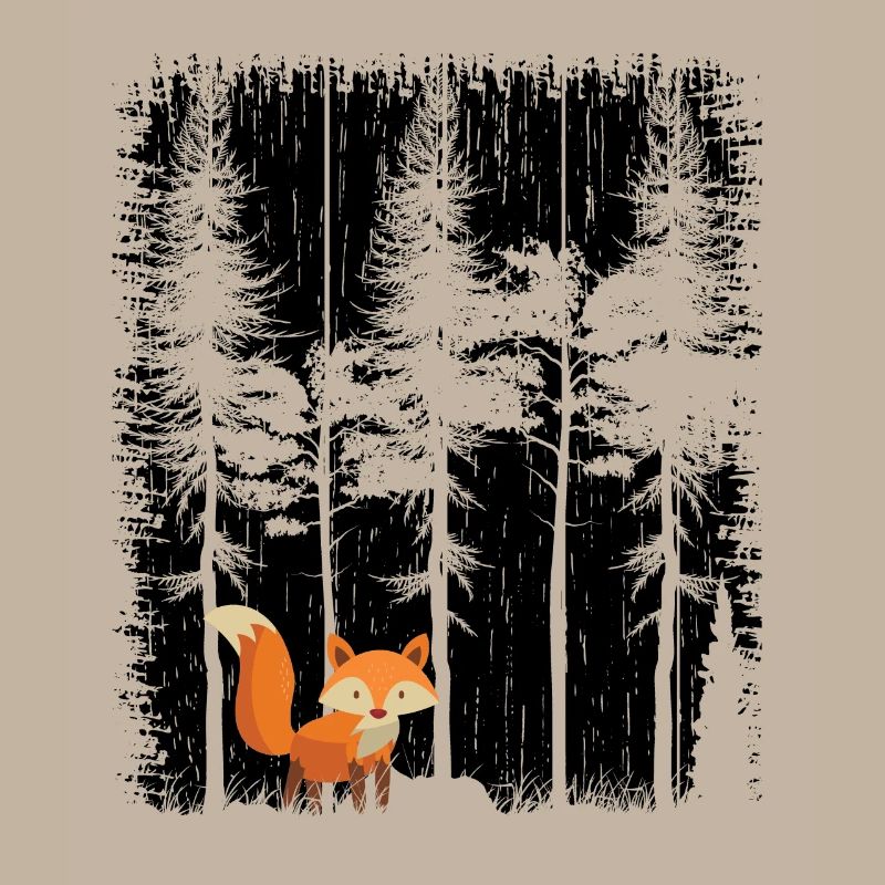 Sweet Fox in the Forest Retro Pattern Vintage Tree Forest