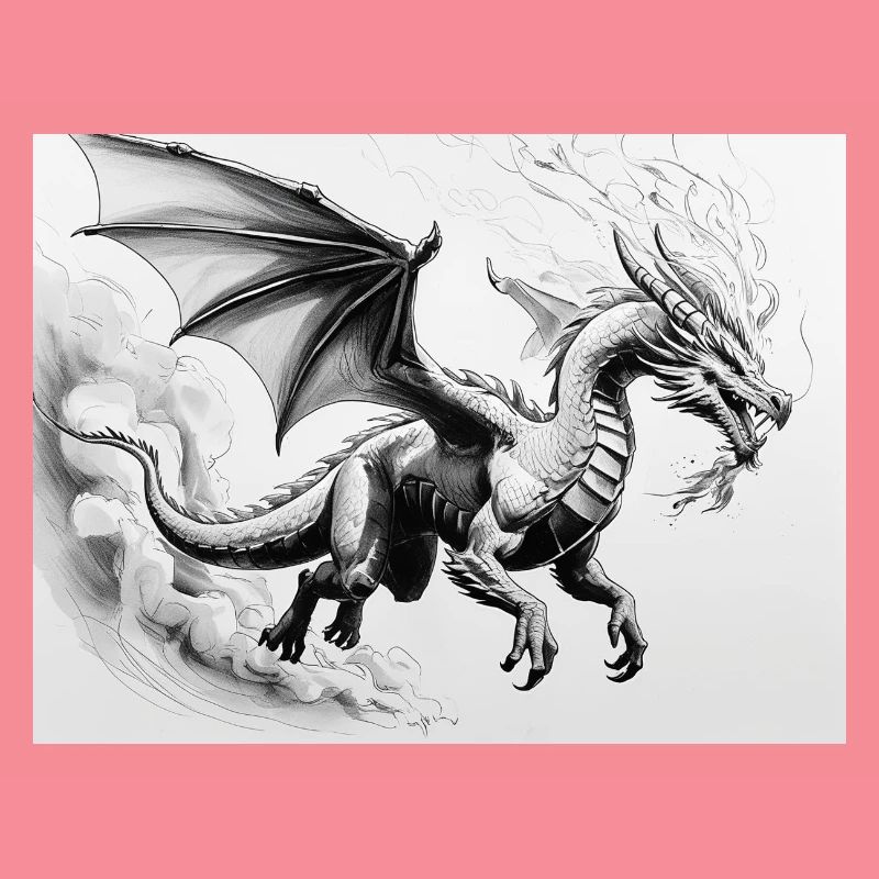 Dragon déterminé avec des ailes de feu
