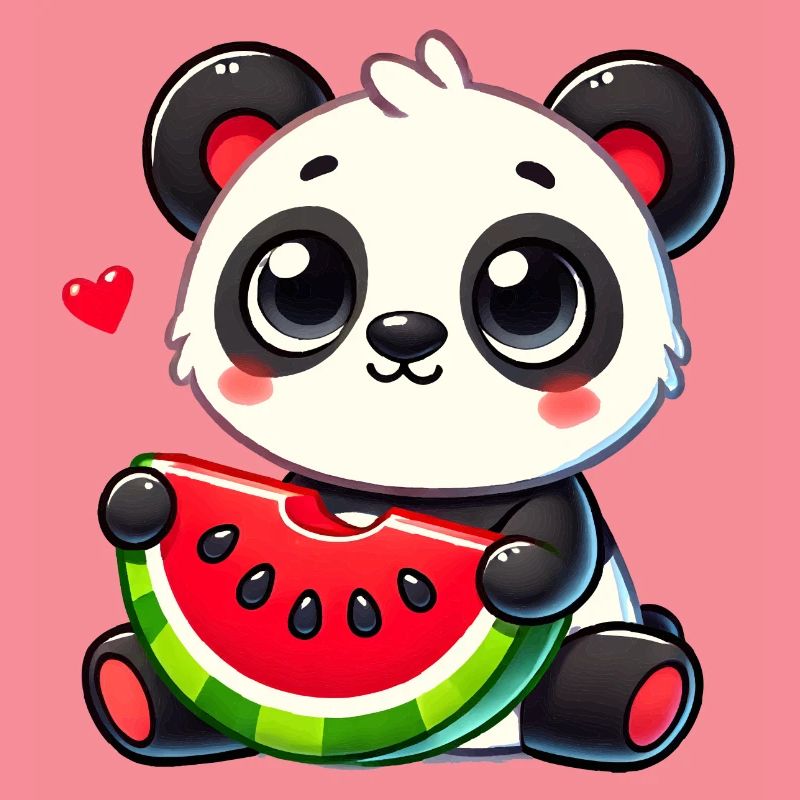 L’adorable panda déguste un morceau de pastèque