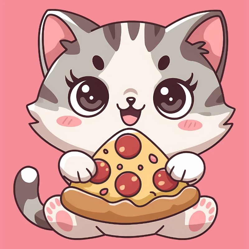 Chat mignon mangeant une pizza