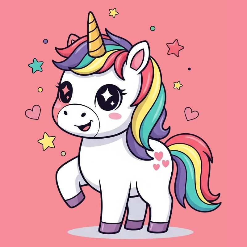 Verspieltes Einhorn mit Regenbogenmähne