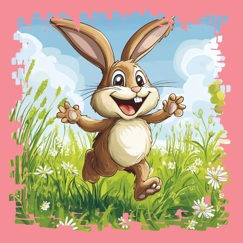 Cheerful bunny in spring meadow