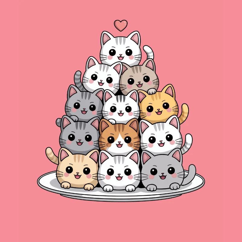 Cute Cat Stack With Heart Cartoon