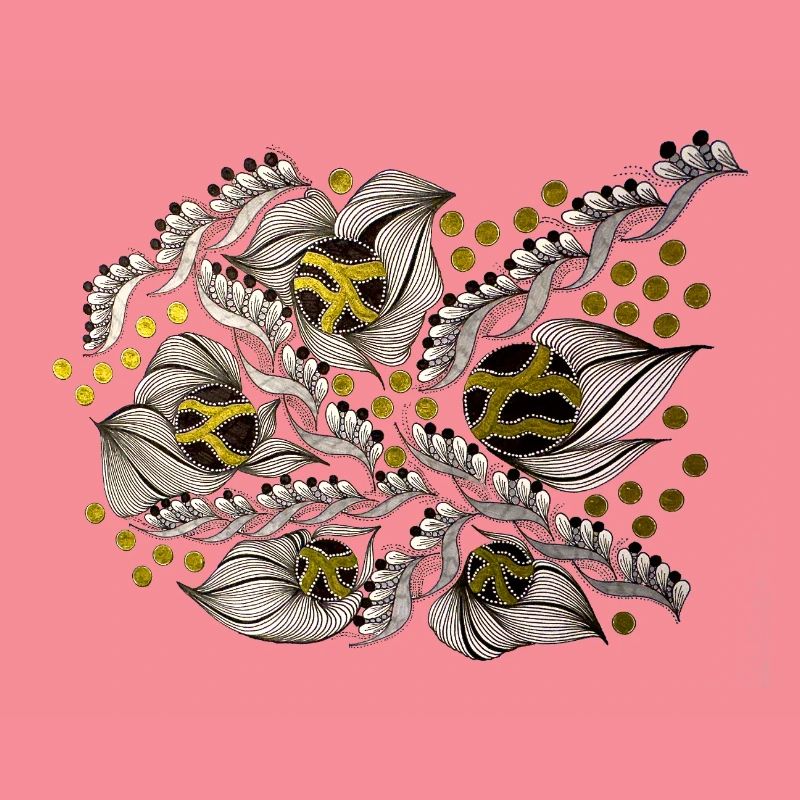 Leaf Lines Pattern with Gold Dots
