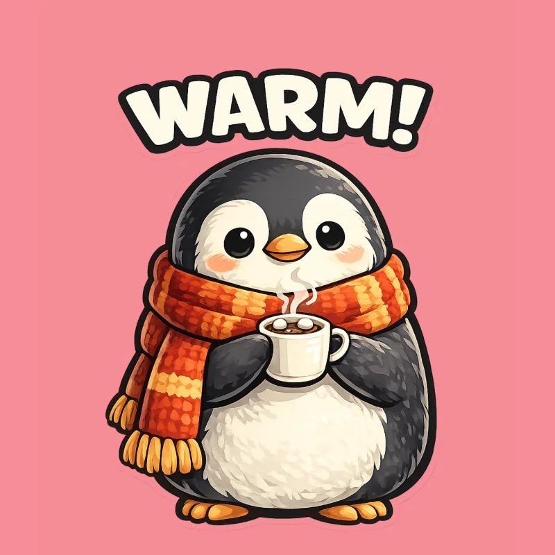 Warming penguin with coffee