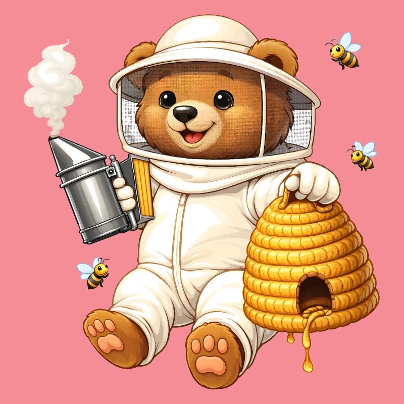 Beekeeper bear with beehive illustration