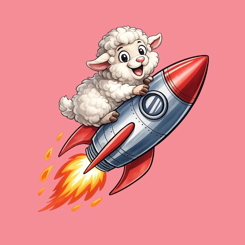 Wool sheep on rocket flight