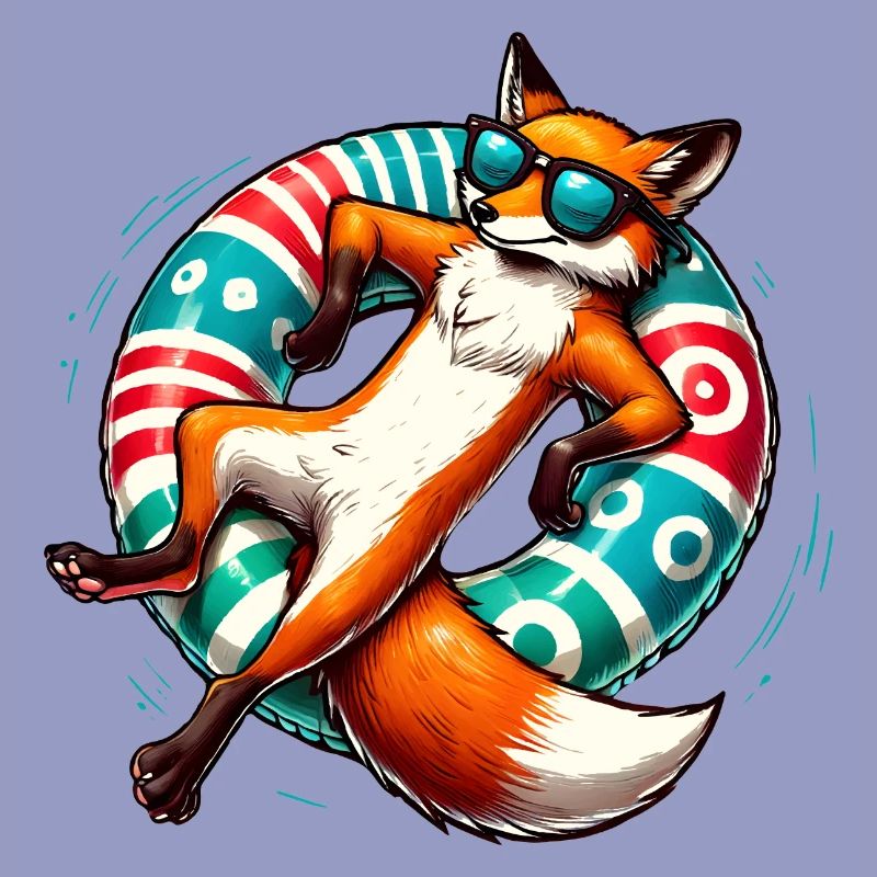 A relaxed fox on a swimming ring