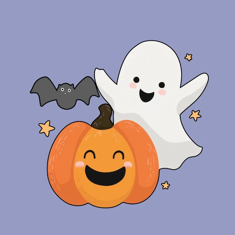 Fun ghost, pumpkin and bat