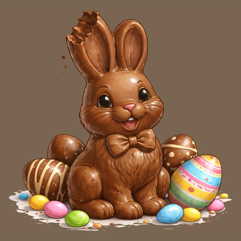 Chocolate bunny with Easter eggs