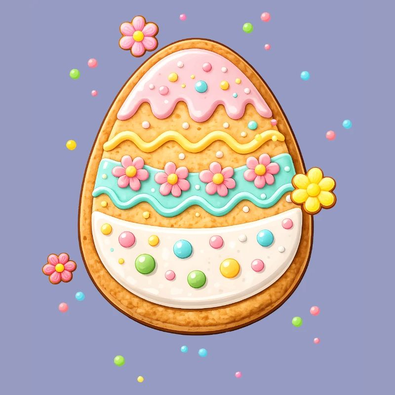Œuf de Pâques décoré sous forme de cookie avec un glaçage coloré