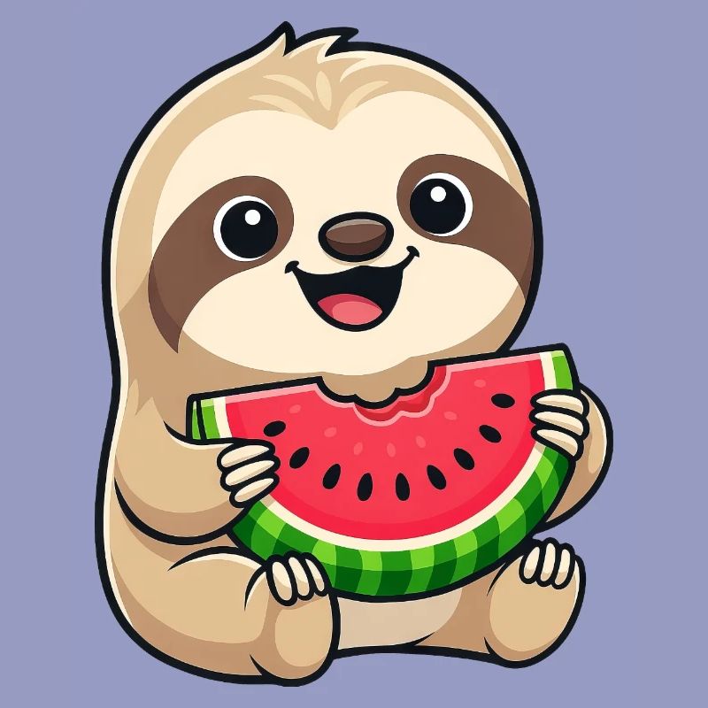Droll Sloth Melon Summer Fruit Cartoon Cute