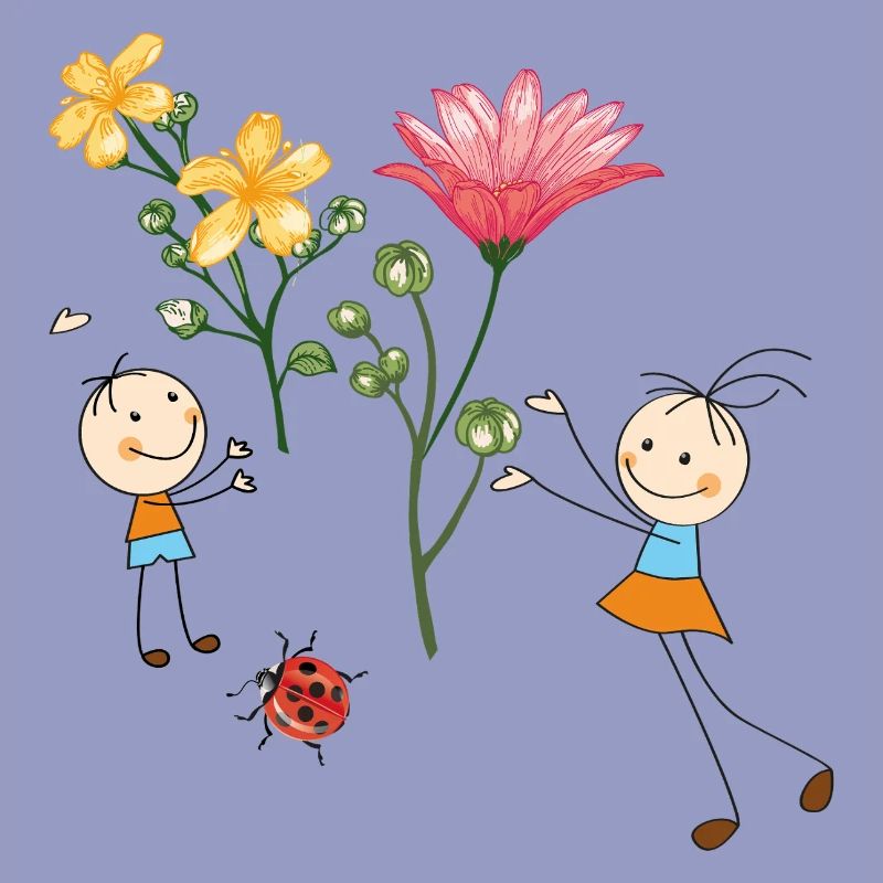 Acclamations d’enfants avec des fleurs colorées