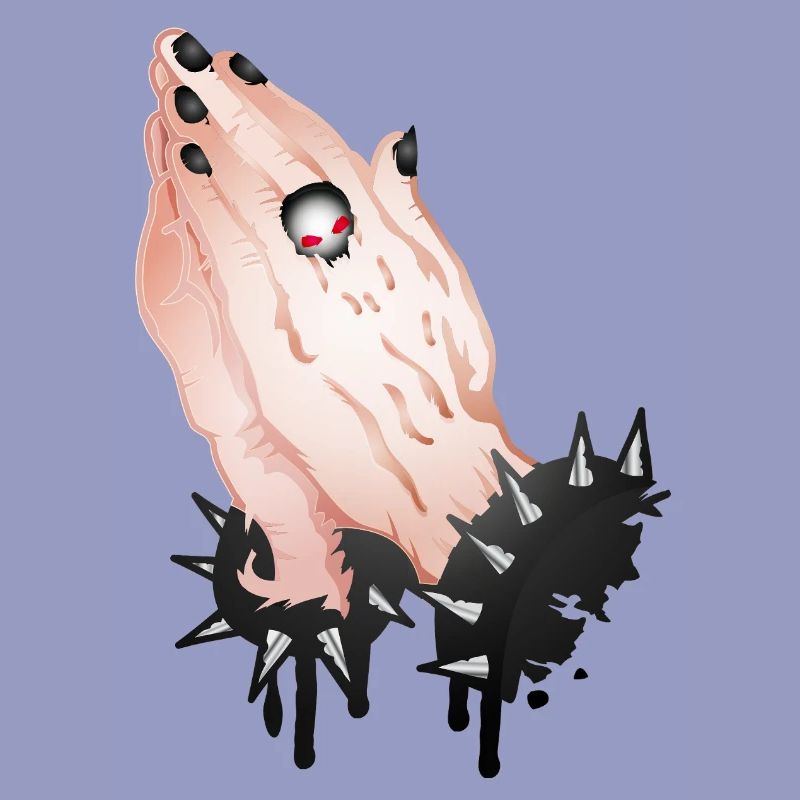 Gothic Praying Hands with Skull Ring